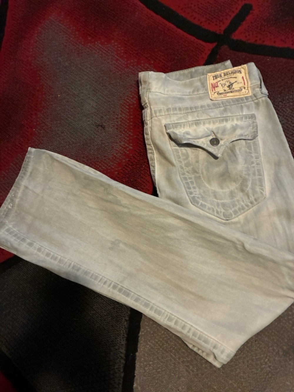 True Religion Men's Light Gray Slim Straight Jeans